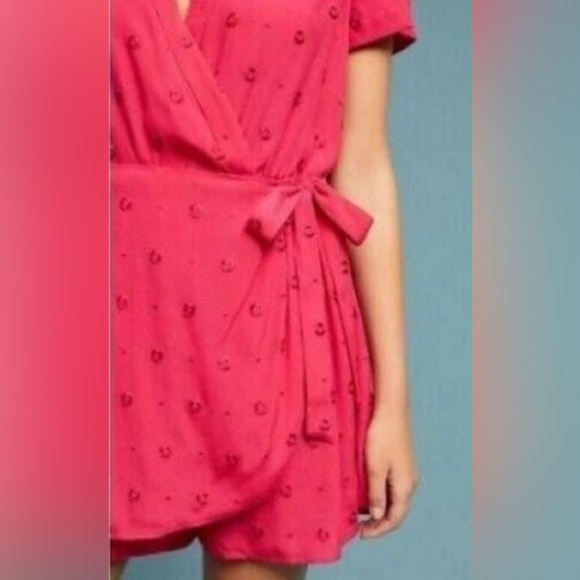 ANTHROPOLOGIE ETT:TWA Women’s M GREENBRIER EMBROIDERED Hot Pink Red ROMPER - Picture 3 of 11